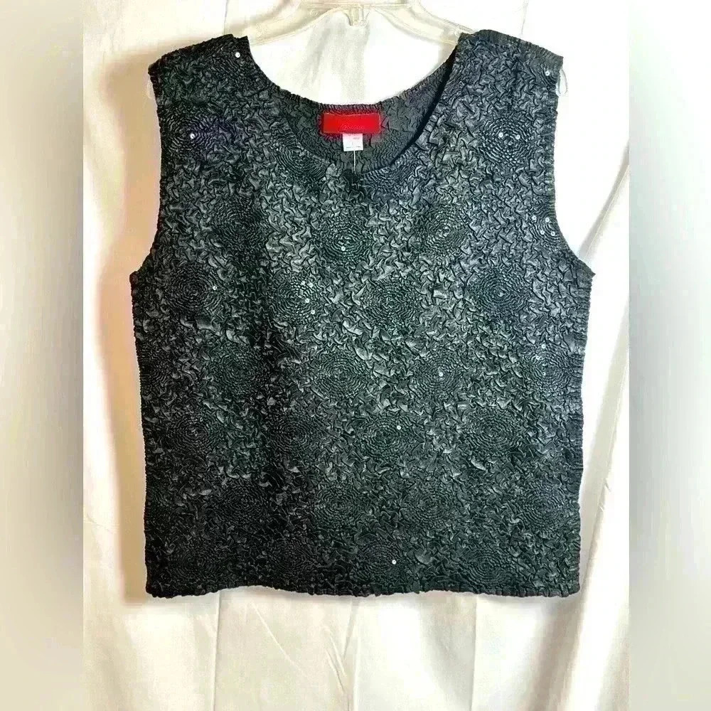 NWT! Black textured with little sequins, sleeveless (Size L)
